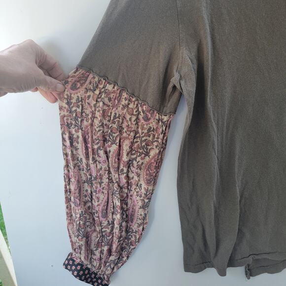 We The Free Jade Green Floral Long Sleeves Oversized Slouchy Tee Size S - Picture 8 of 9